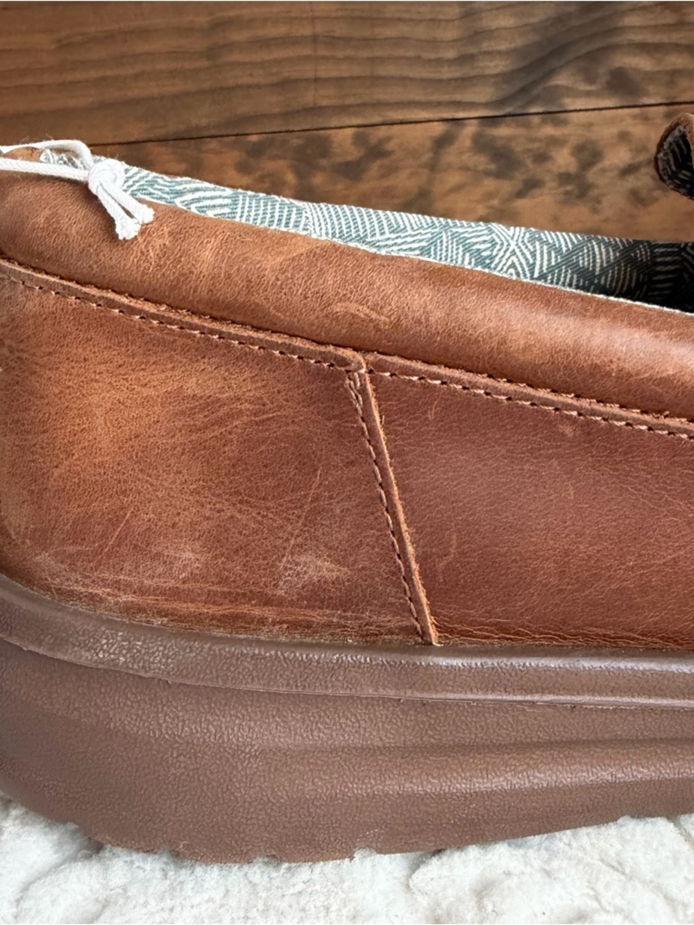 Hey Dude Wally Grip Moc Craft Leather Shoes Men Sz 15 Brown Slip On Comfort EUC - Picture 12 of 16
